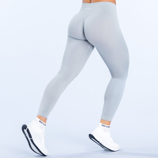 Light blue leggings, back view, stretchy fabric with high-rise waistband