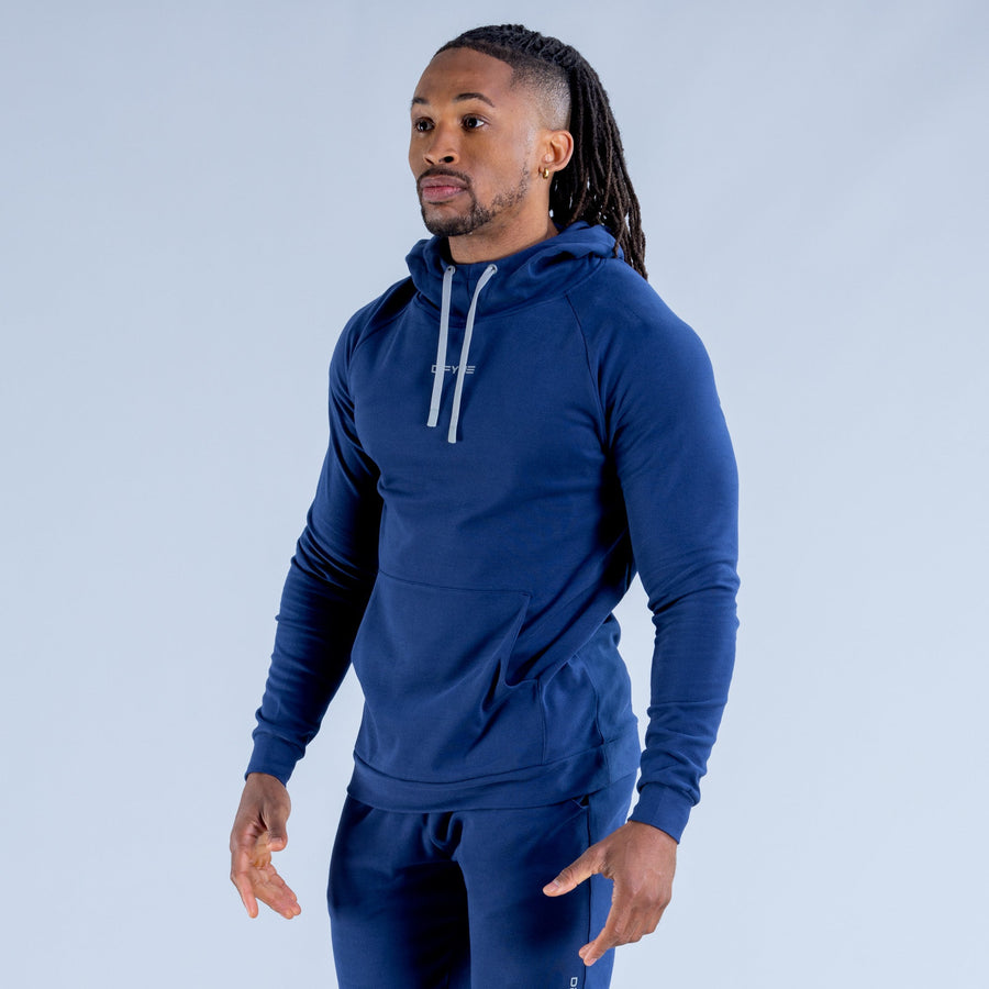Royal blue midweight pullover hoodie with drawstring hood and kangaroo pocket