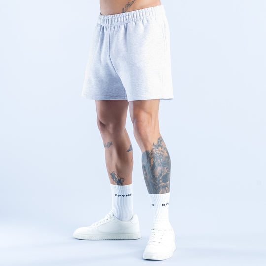 Recharge shorts, light heather blue, elastic waistband, above-knee length