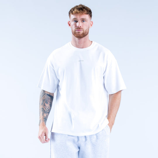 White crew-neck short-sleeve T-shirt, front view